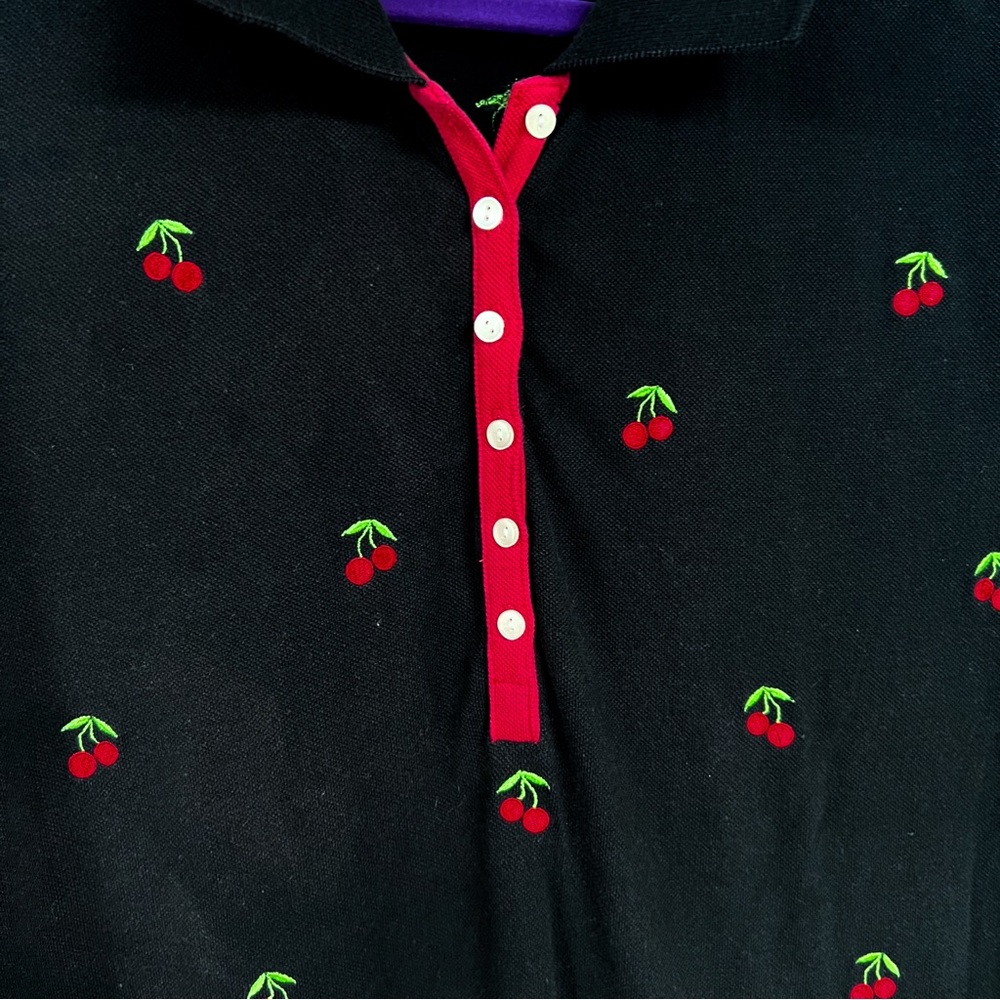 Cherry-Embroidered Black Midi Dress - Picture 2 of 7